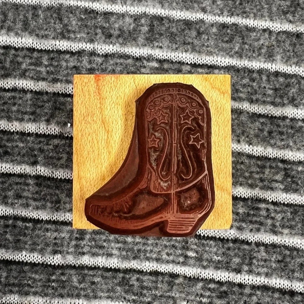 Hero Arts Cowboy Boot Rubber Stamp Unisex OS Tan Excellent Wood Block A 174